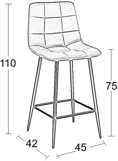 Barhocker Mit Rückenlehne Gepolstert Mit Samt Schwarz 45x42x75cm