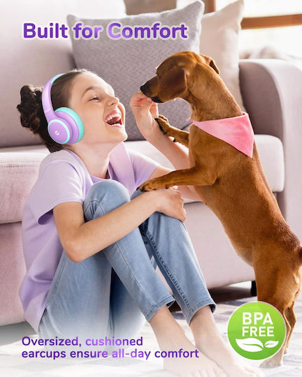 iClever Bth26 Căști Audio Fără Fir Cu Fir de Copii Over Ear Cu 60 Ore de Autonomie și Quick Charge Violet