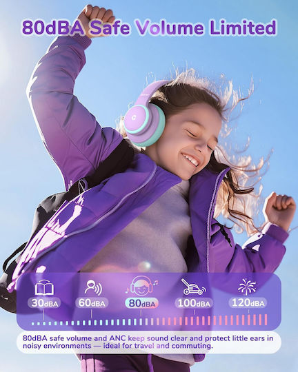 iClever Bth26 Căști Audio Fără Fir Cu Fir de Copii Over Ear Cu 60 Ore de Autonomie și Quick Charge Violet