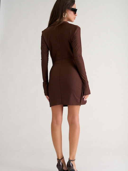 Summer Mini Shirt Dress Drape Dark Brown