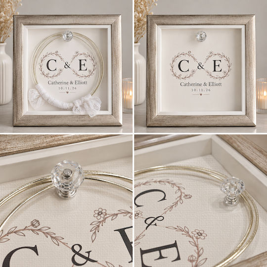Wall-Mounted Square Wedding Crown Case Wooden Silver 30x30cm