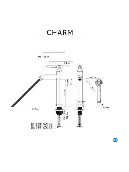 Sensea Charm Миксер Батерия за умивалник Висока Черна