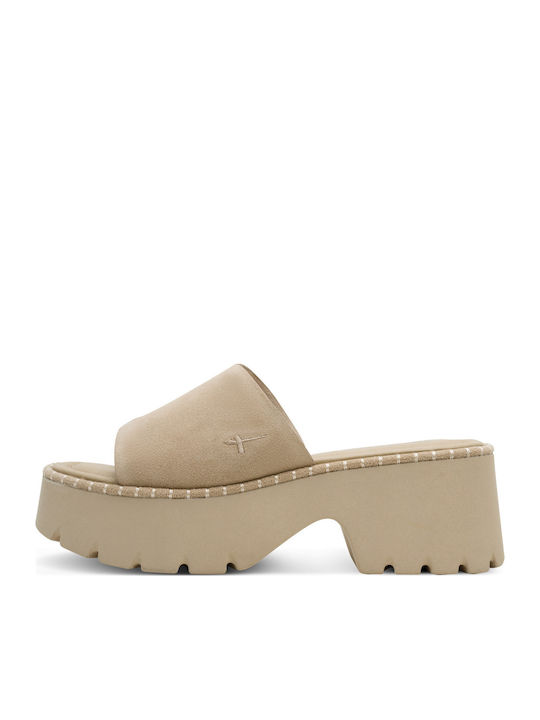 Mules De Piele Cu Toc Gros Înalt Maro Pantofi Mules Dama