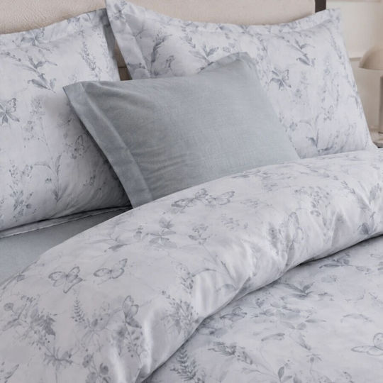 Pucioasa Σετ Παπλωματοθήκη 200x230cm Διπλή με 4 Μαξιλαροθήκες & 1 Σεντόνι Butterflies And Gray Branches