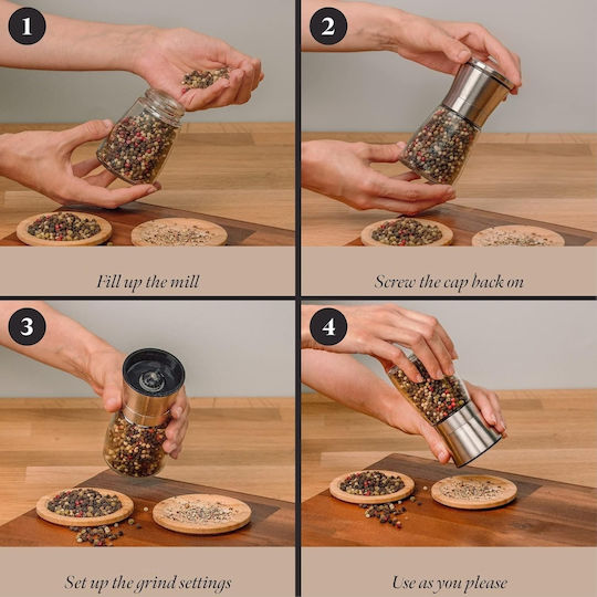Spice Grinders Gourmeo Set de Măcini Manuale pentru Condimente Inox în Culoare Gri 2 Bucăți
