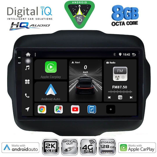 Digital IQ Автомобилна Аудио Система за Jeep Renegade 2014-2025 с Clima (Bluetooth/USB/WiFi/GPS/Apple CarPlay/Android Auto) с Touch Screen 9"