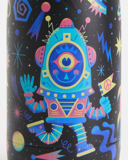 Chilly's Rostfreier Stahl Kinder Trinkflasche mit Stroh Schwarz 350ml