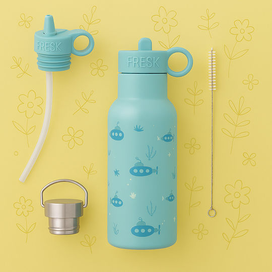Fresk Stainless Steel Kids Thermos Water Bottle with Straw Blue 500ml