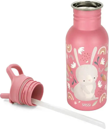 Sassi Junior Stainless Steel Kids Water Bottle with Straw Pink 500ml