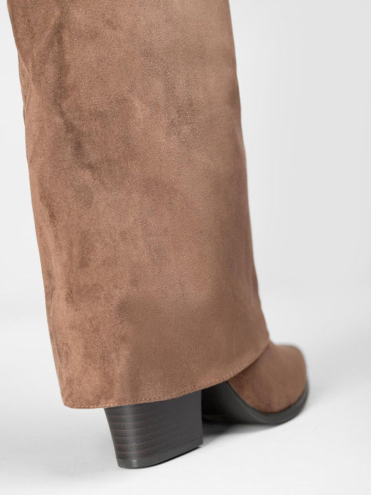 Wildleder Damenstiefel mit hohem Absatz Braune