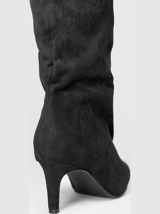 Wildleder Damenstiefel mit Mittelhohem Absatz Schwarz