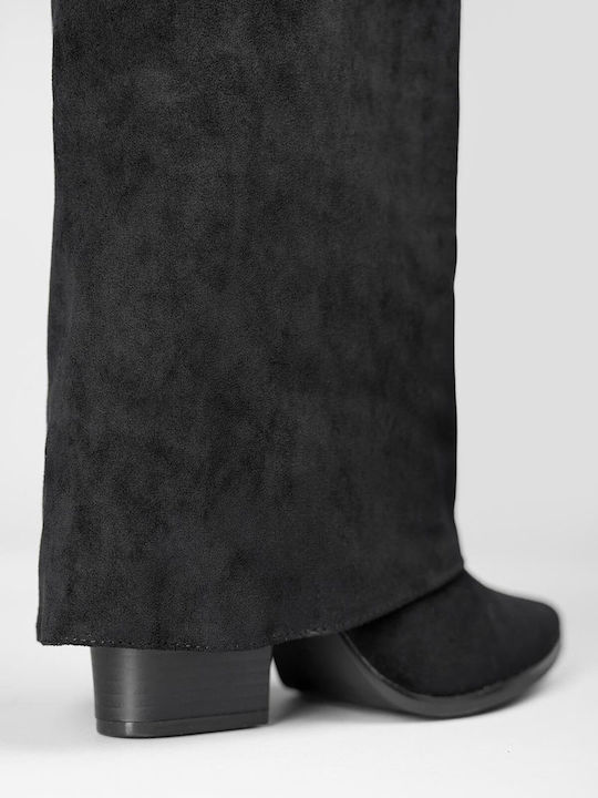 Wildleder Damenstiefel mit hohem Absatz Schwarz