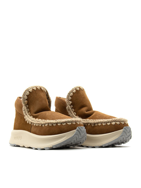 Eskimo Wildleder Stiefeletten Damen mit Plattform Tabac