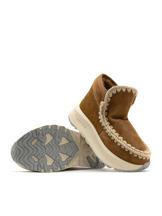 Eskimo Wildleder Stiefeletten Damen mit Plattform Tabac