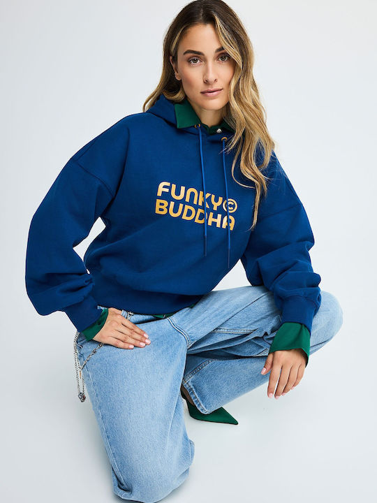 Cropped Hanorac Dama Cu Glugă Albastru