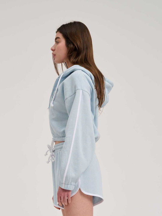 Cropped Women's Sweatshirt Hooded Fresh Blue