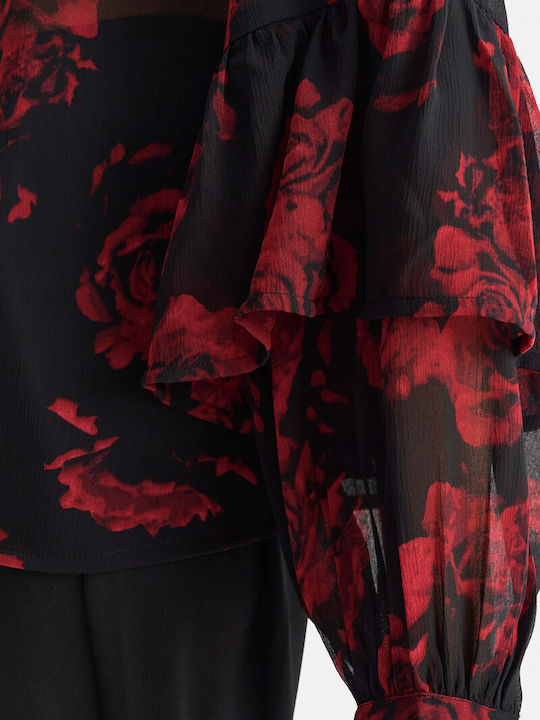 Γυναικεία Μπλούζα Μακρυμάνικη Floral Μαύρο