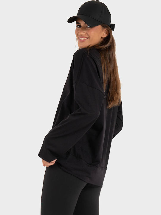Bluza Damă Bumbac Mânecă Lungă Neagră
