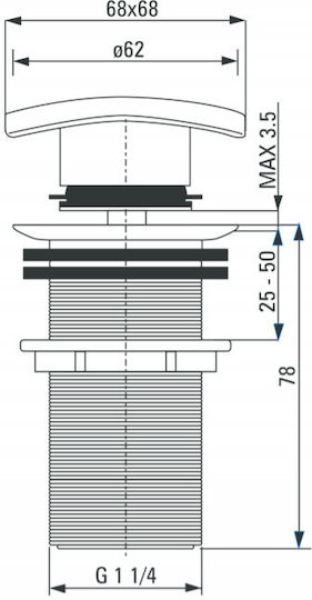 Deante Supapă De Alamă Pentru Chiuvetă Cu Dimensiunea 7x7cm Neagră