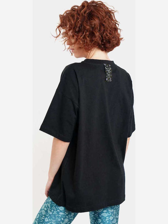 Дамска Oversized Къса Тениска Райета Черна