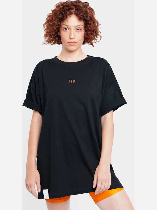 Дамска Oversized Къса Тениска Райета Черна