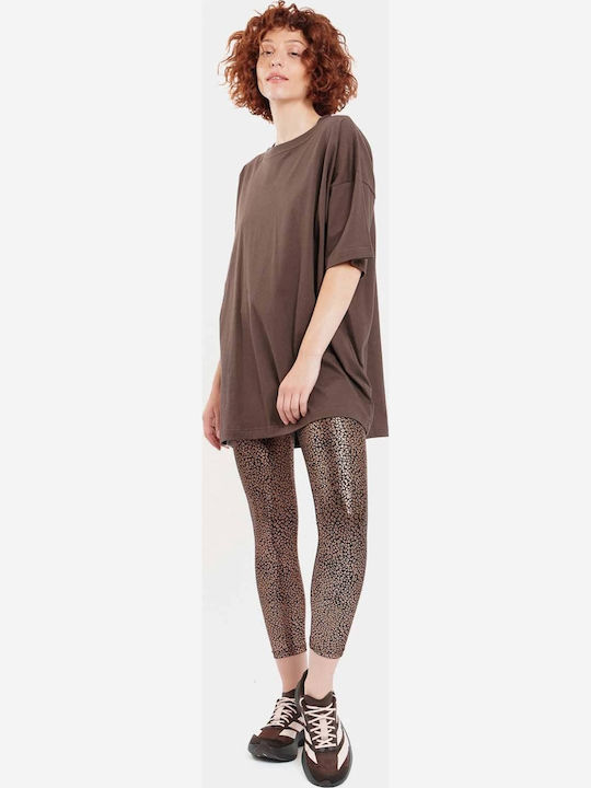 Дамска Oversized Тениска Райета Кафява