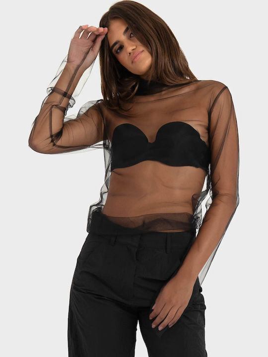 Damen Bluse mit Netz Schwarz