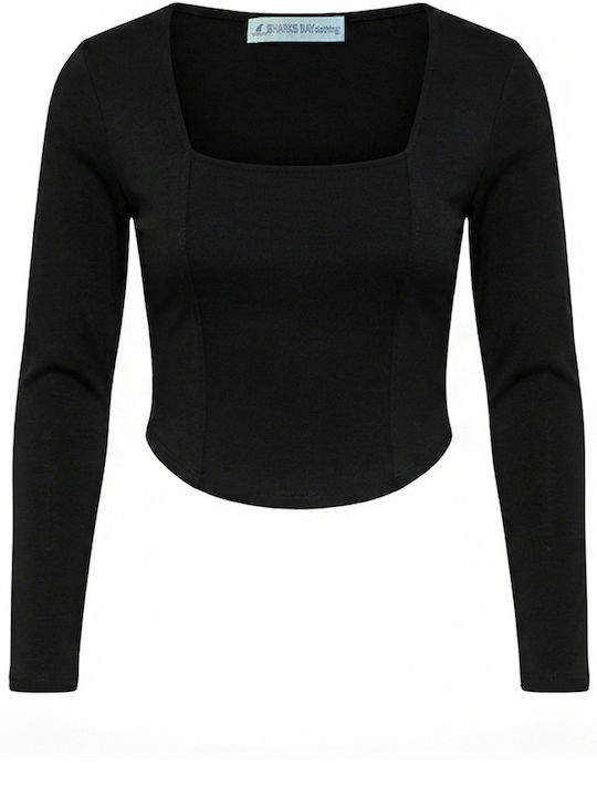Γυναικείο Crop Top Μακρυμάνικο Μαύρο