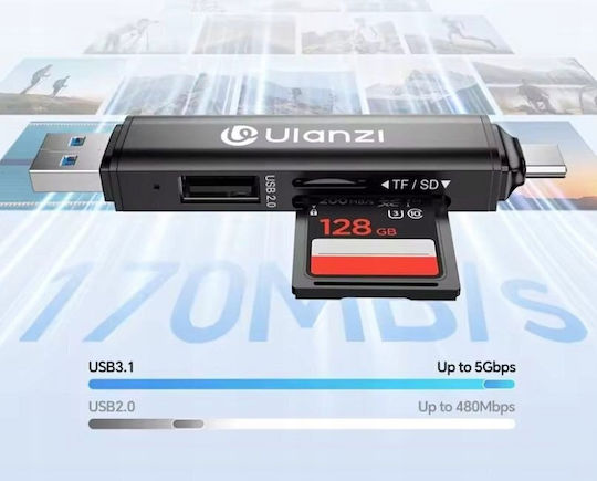 Ulanzi Cr1 Четец на Карти 3 1 USB 3.0 USB-C SD TF microSD 150–200 Mb S Cr1 SKU:x117