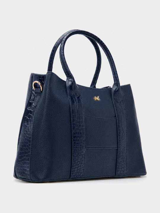 Fabric Women's Handbag Crossbody Croco Navy Blue
