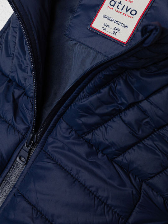 Kids Quilted Sleeveless Short Hooded Blue