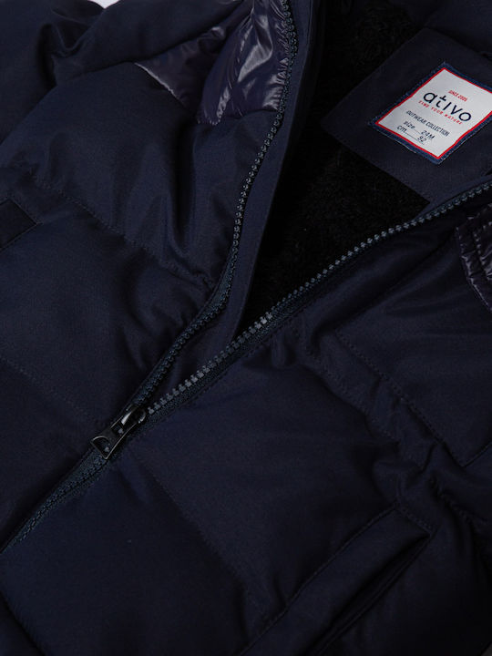 Kids Quilted Short Jacket with Lining & Hood Dark Blue