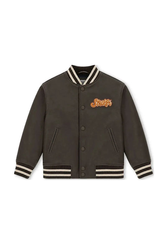 Kids Short Dark Brown Leather Jacket