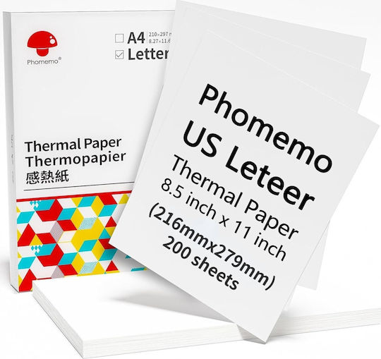 Филми за Термична Хартия Phomemo Бели Размер Letter 216mm 200 Листа M832 Q22-zd2-rmsg10-ltr