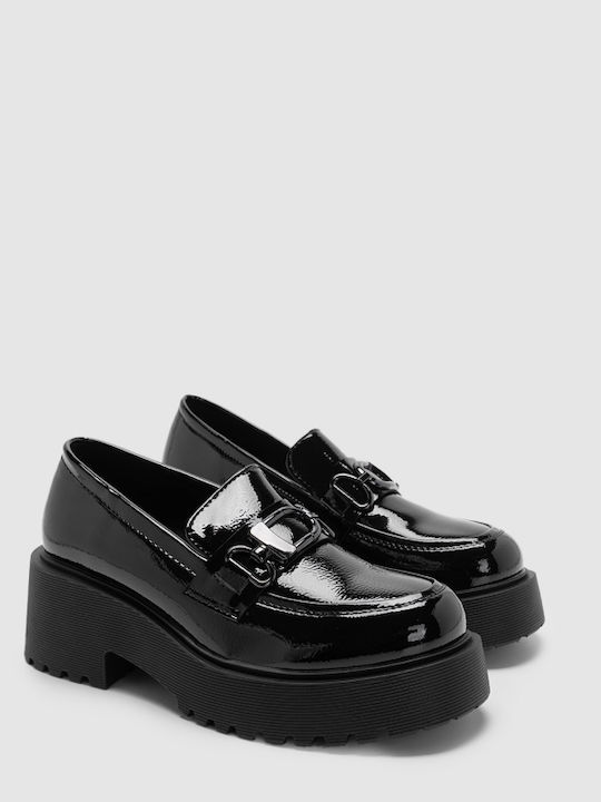 Lackleder Damen Mokassins in Schwarz Farbe