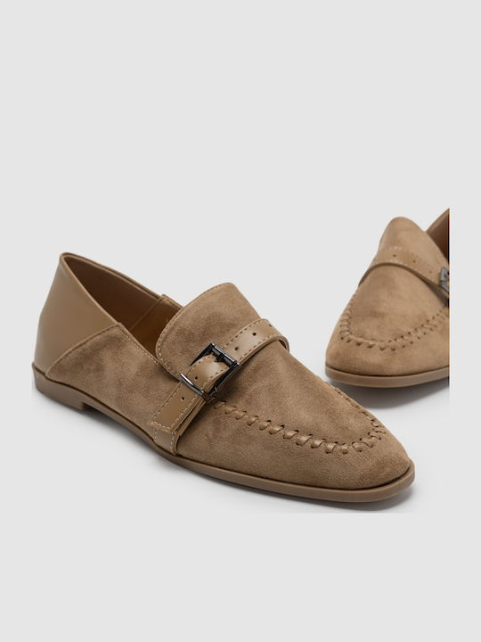 Wildleder Damen Mokassins in Beige Farbe