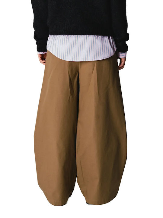 Woodbird Women's High Rise Fabric Trousers in Loose Fit Brown
