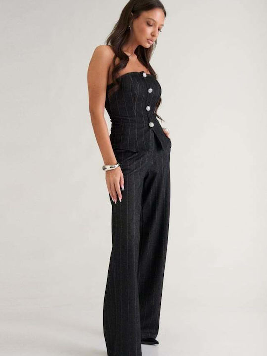 Women's Black Kit with Striped Trousers