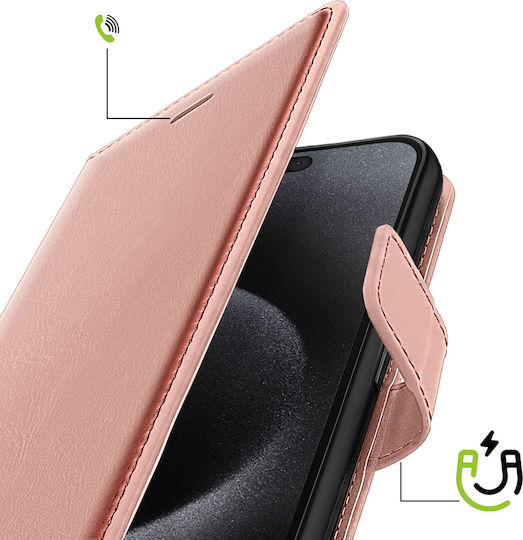 Mayaxess Wallet Case Iphone 15 Pro Max Video Stand Wrist Strap Rose Gold