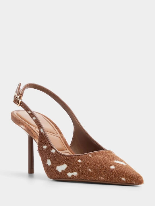 Leder Spitze Zehen Pumps mit Mittelabsatz Braun