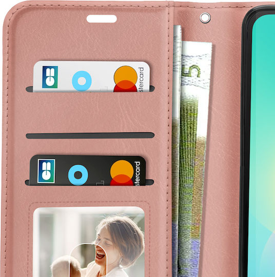 Mayaxess Калъф Портмоне Samsung Galaxy A27 Видео Стойка Каишка За Ръка Розово Злато