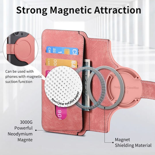 Caseneo MW-03S Magnetic Detachable Wallet Case Smartphones 6.7 Inches Pink Universal Book Cover
