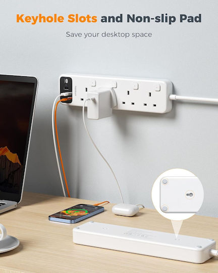 Tessan Πολύπριζο 7 Θέσεων με 1 USB-A, 1 USB-C, Διακόπτη και Καλώδιο 2m
