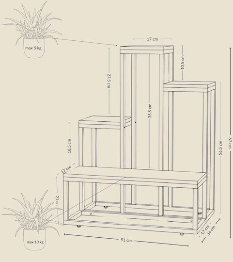 Edaxo Поставка за саксия Дървена Медна 51x34x67см