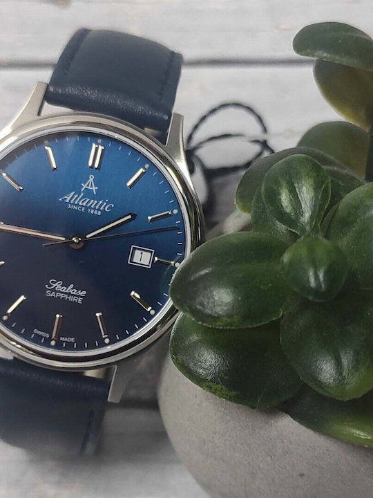 Men's Watch 40mm Battery with Blue Leather Strap