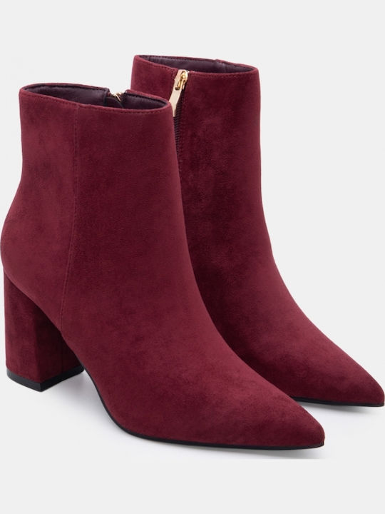 Suede Women's Ankle Boots with High Heel Burgundy