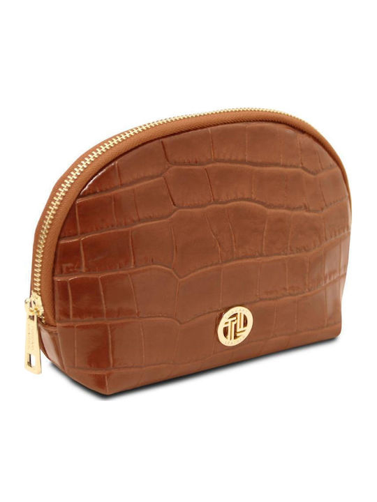 Tuscany Leather Kulturbeutel aus Leder Vera Croc Tabac Braun