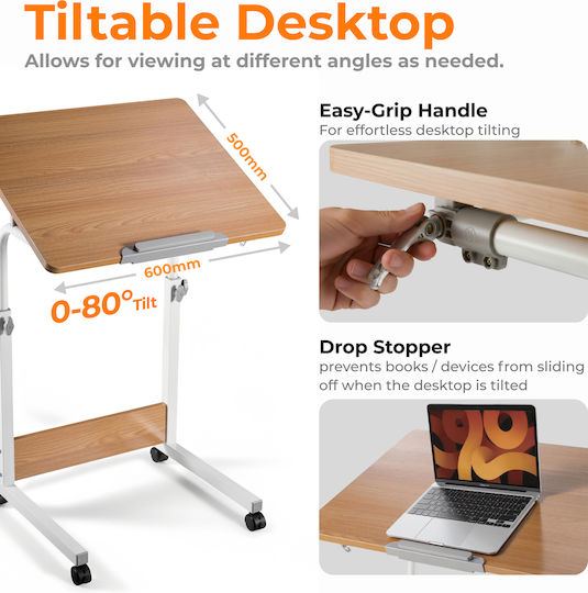 Wooden Grey Desk with Metal Legs & Adjustable Height 60x50cm