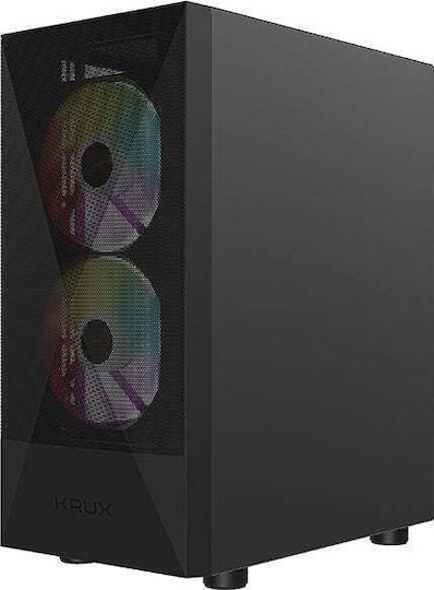 Krux Vako Pro Gaming Midi Tower Computer Case with Side Window and ARGB Lighting Black