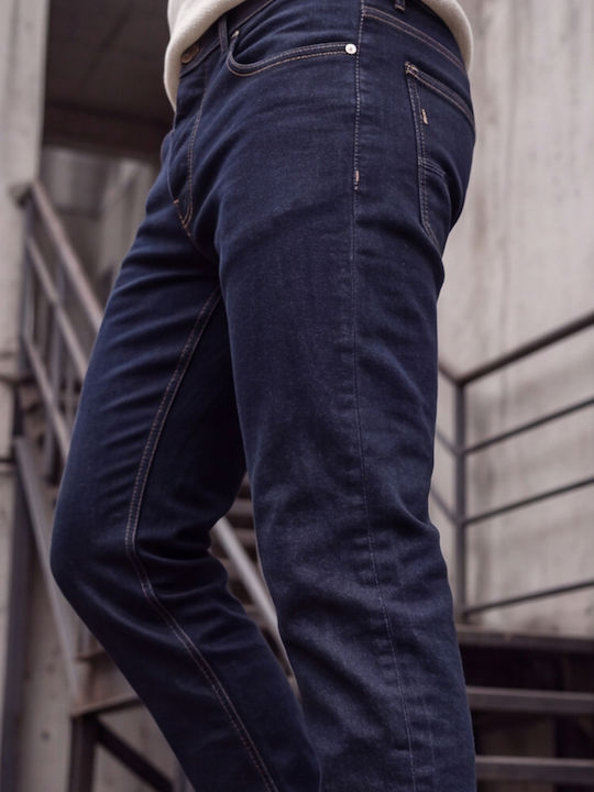 Men's Elastic Slim Fit Dark Blue Jeans Pants